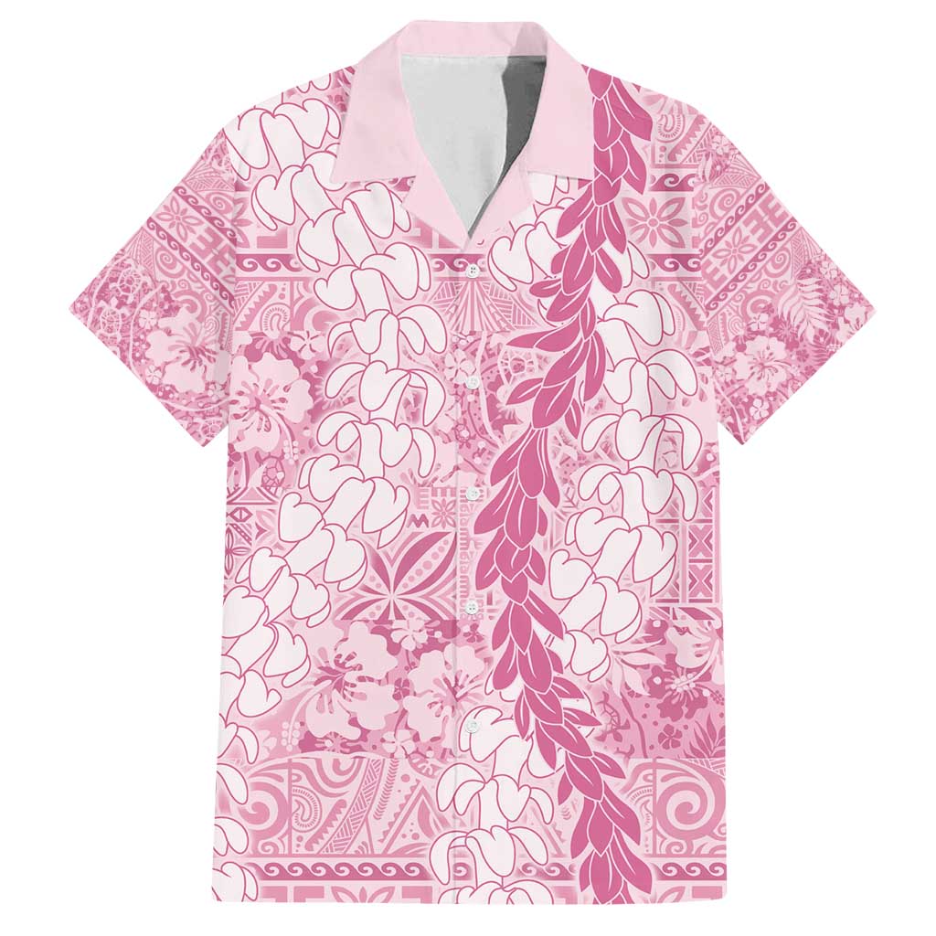 Pink Puakenikeni and Maile Lei Family Matching Long Sleeve Bodycon Dress and Hawaiian Shirt Hawaiian Style Tribal Tapa Double Strand Lei LT9 Dad's Shirt - Short Sleeve Pink - Polynesian Pride