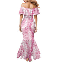 Pink Puakenikeni and Maile Lei Family Matching Mermaid Dress and Hawaiian Shirt Hawaiian Style Tribal Tapa Double Strand Lei LT9 - Polynesian Pride