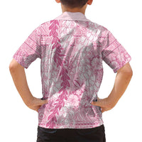 Pink Puakenikeni and Maile Lei Family Matching Off Shoulder Short Dress and Hawaiian Shirt Hawaiian Style Tribal Tapa Double Strand Lei LT9 - Polynesian Pride