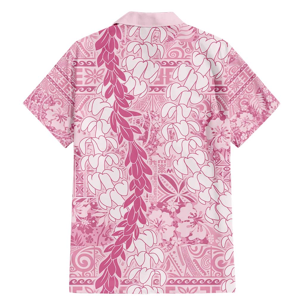 Pink Puakenikeni and Maile Lei Family Matching Puletasi and Hawaiian Shirt Hawaiian Style Tribal Tapa Double Strand Lei LT9 - Polynesian Pride