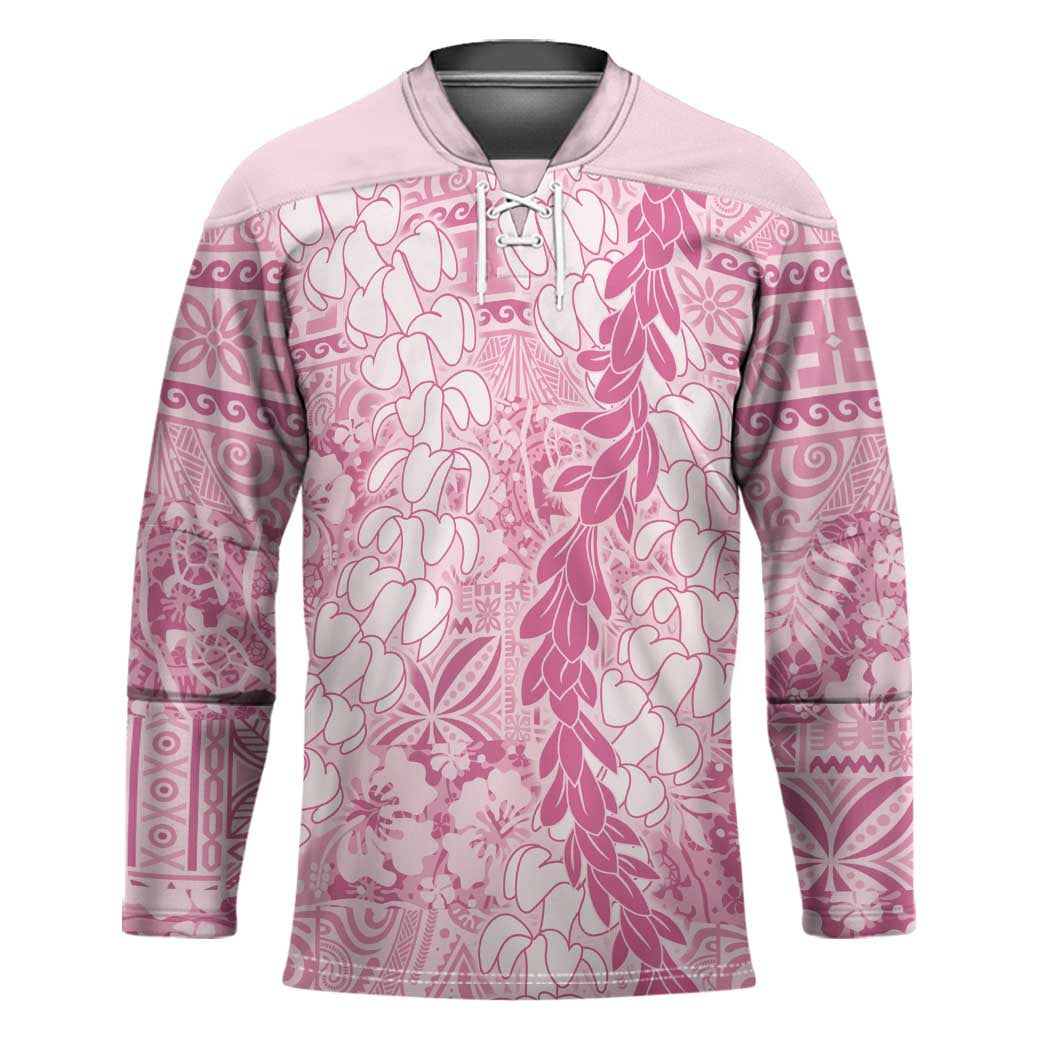 Pink Puakenikeni and Maile Lei Hockey Jersey Hawaiian Style Tribal Tapa Double Strand Lei LT9 Unisex Pink - Polynesian Pride
