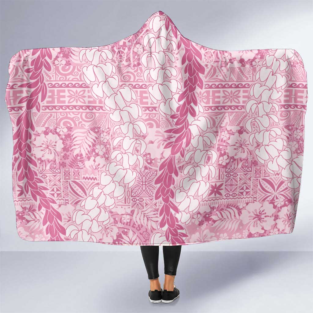 Pink Puakenikeni and Maile Lei Hooded Blanket Hawaiian Style Tribal Tapa Double Strand Lei