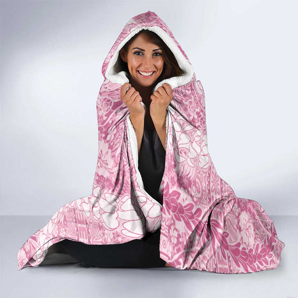 Pink Puakenikeni and Maile Lei Hooded Blanket Hawaiian Style Tribal Tapa Double Strand Lei