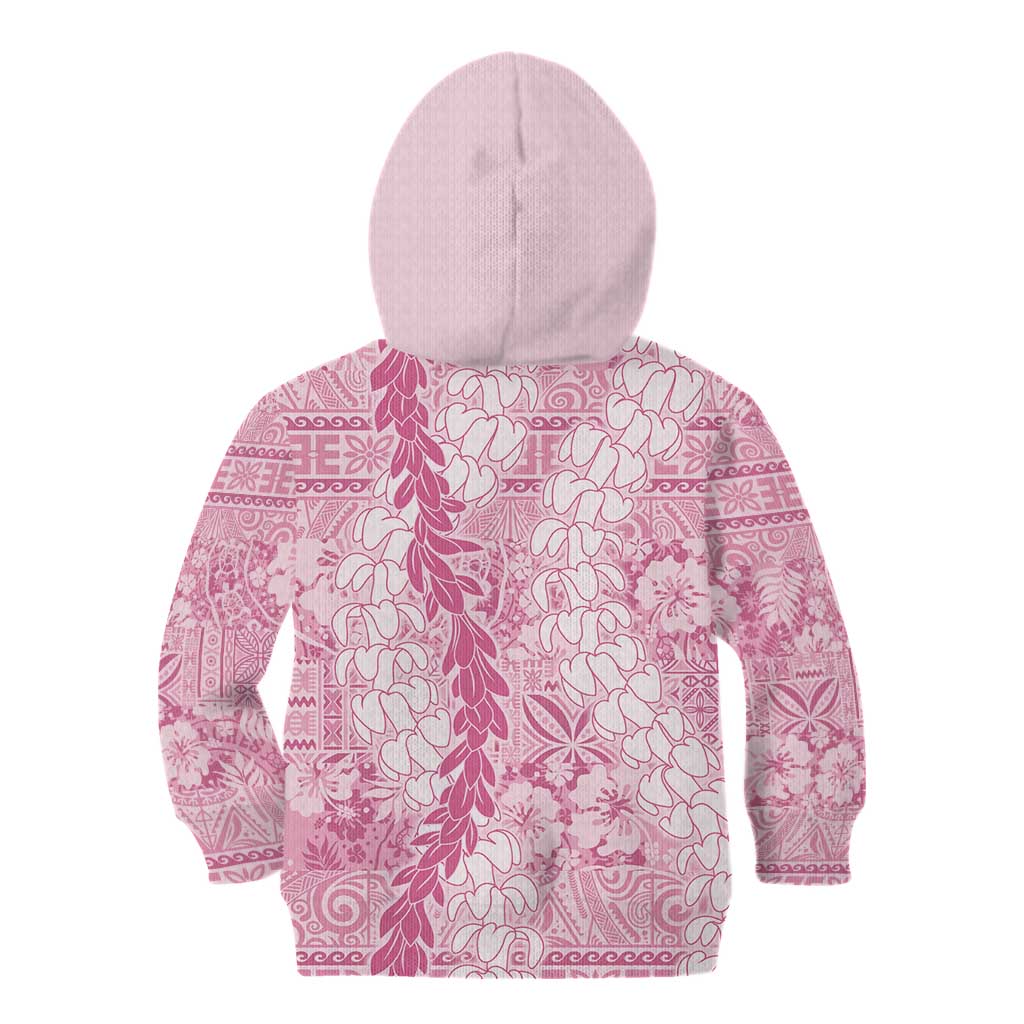 Pink Puakenikeni and Maile Lei Kid Hoodie Hawaiian Style Tribal Tapa Double Strand Lei