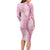 Pink Puakenikeni and Maile Lei Long Sleeve Bodycon Dress Hawaiian Style Tribal Tapa Double Strand Lei