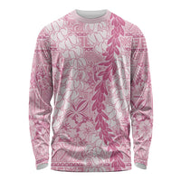 Pink Puakenikeni and Maile Lei Long Sleeve Shirt Hawaiian Style Tribal Tapa Double Strand Lei LT9 Unisex Pink - Polynesian Pride