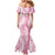 Pink Puakenikeni and Maile Lei Mermaid Dress Hawaiian Style Tribal Tapa Double Strand Lei