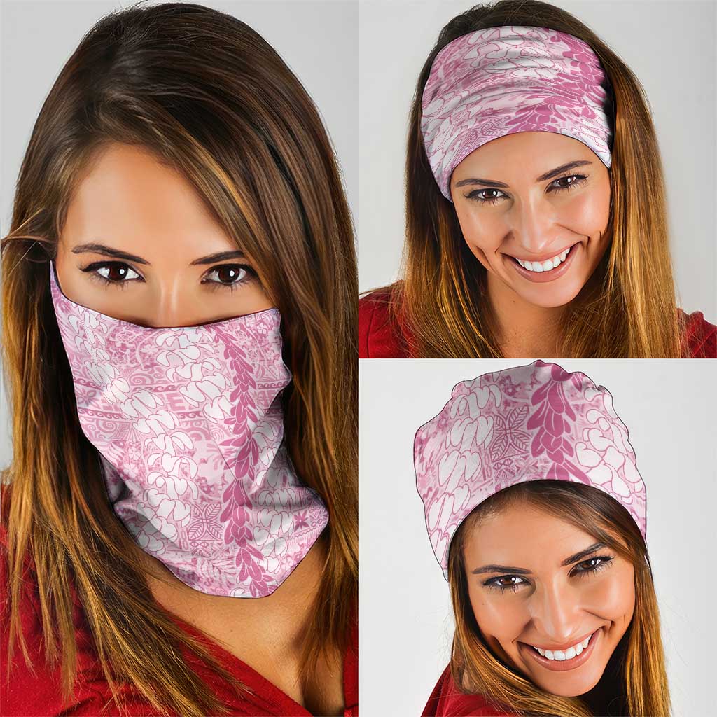 Pink Puakenikeni and Maile Lei Neck Gaiter Hawaiian Style Tribal Tapa Double Strand Lei - Polynesian Pride