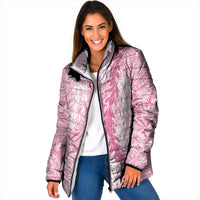 Pink Puakenikeni and Maile Lei Padded Jacket Hawaiian Style Tribal Tapa Double Strand Lei - Polynesian Pride