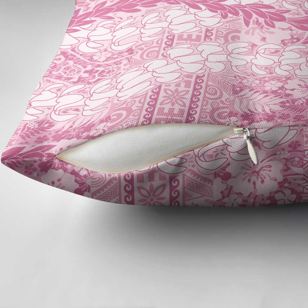 Pink Puakenikeni and Maile Lei Pillow Cover Hawaiian Style Tribal Tapa Double Strand Lei - Polynesian Pride