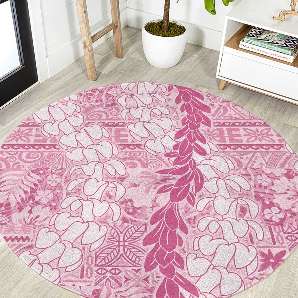Pink Puakenikeni and Maile Lei Round Carpet Hawaiian Style Tribal Tapa Double Strand Lei