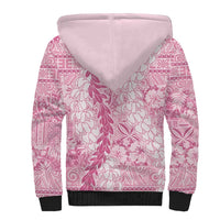 Pink Puakenikeni and Maile Lei Sherpa Hoodie Hawaiian Style Tribal Tapa Double Strand Lei