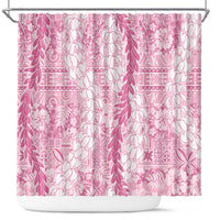 Pink Puakenikeni and Maile Lei Shower Curtain Hawaiian Style Tribal Tapa Double Strand Lei