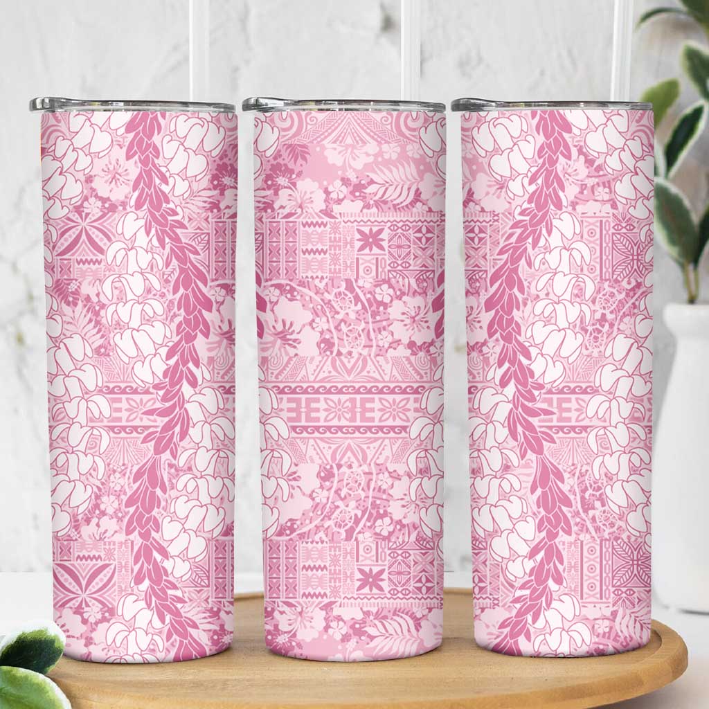 Pink Puakenikeni and Maile Lei Skinny Tumbler Hawaiian Style Tribal Tapa Double Strand Lei