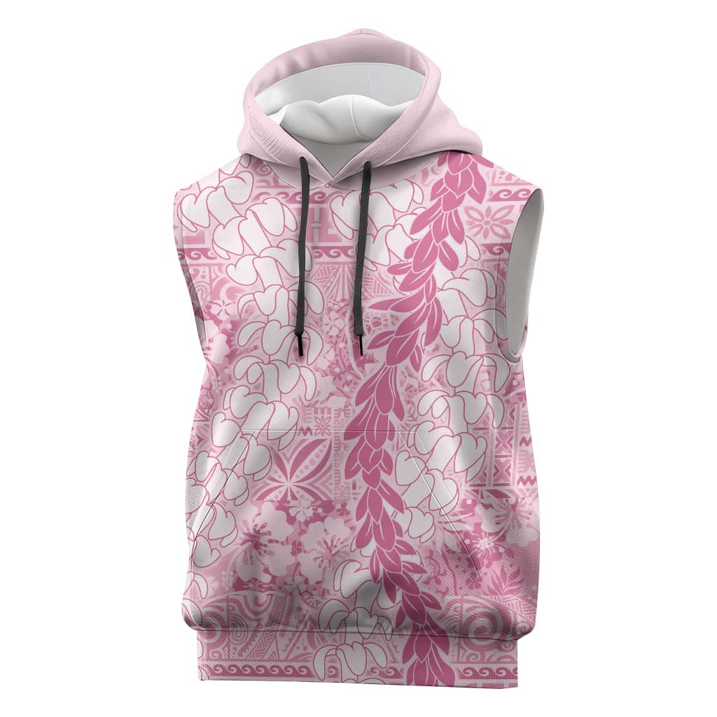 Pink Puakenikeni and Maile Lei Sleeveless Hoodie Hawaiian Style Tribal Tapa Double Strand Lei LT9 Pink - Polynesian Pride