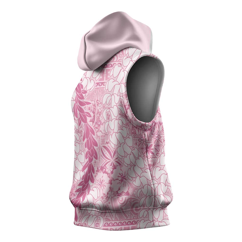 Pink Puakenikeni and Maile Lei Sleeveless Hoodie Hawaiian Style Tribal Tapa Double Strand Lei LT9 - Polynesian Pride