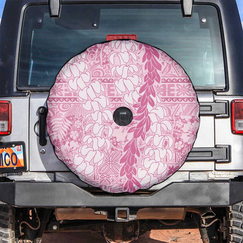 Pink Puakenikeni and Maile Lei Spare Tire Cover Hawaiian Style Tribal Tapa Double Strand Lei