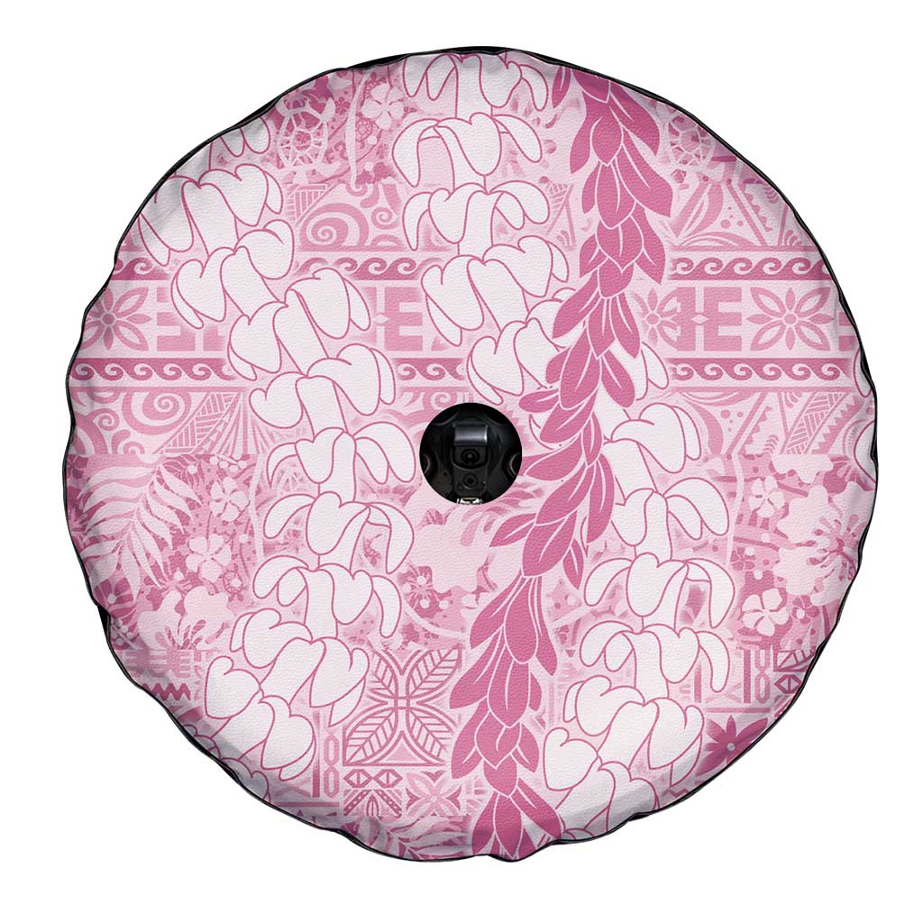 Pink Puakenikeni and Maile Lei Spare Tire Cover Hawaiian Style Tribal Tapa Double Strand Lei