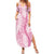 Pink Puakenikeni and Maile Lei Summer Maxi Dress Hawaiian Style Tribal Tapa Double Strand Lei