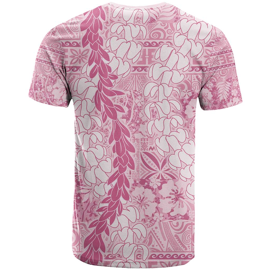 Pink Puakenikeni and Maile Lei T Shirt Hawaiian Style Tribal Tapa Double Strand Lei