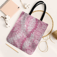 Pink Puakenikeni and Maile Lei Tote Bag Hawaiian Style Tribal Tapa Double Strand Lei - Polynesian Pride