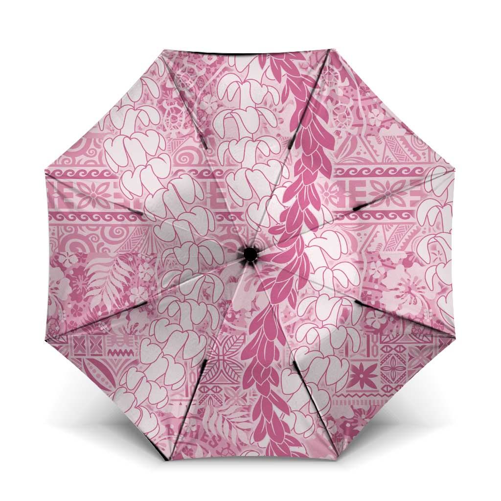 Pink Puakenikeni and Maile Lei Umbrella Hawaiian Style Tribal Tapa Double Strand Lei - Polynesian Pride