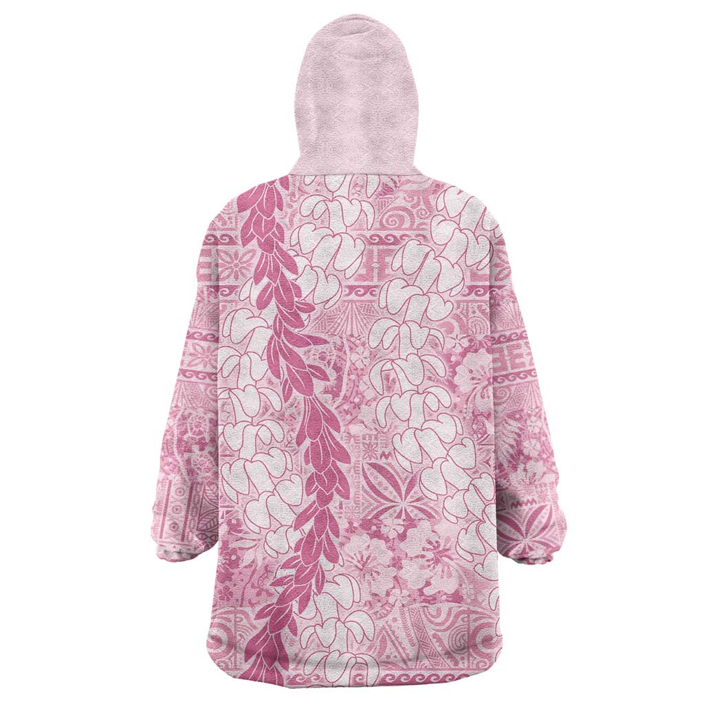 Pink Puakenikeni and Maile Lei Wearable Blanket Hoodie Hawaiian Style Tribal Tapa Double Strand Lei LT9 - Polynesian Pride