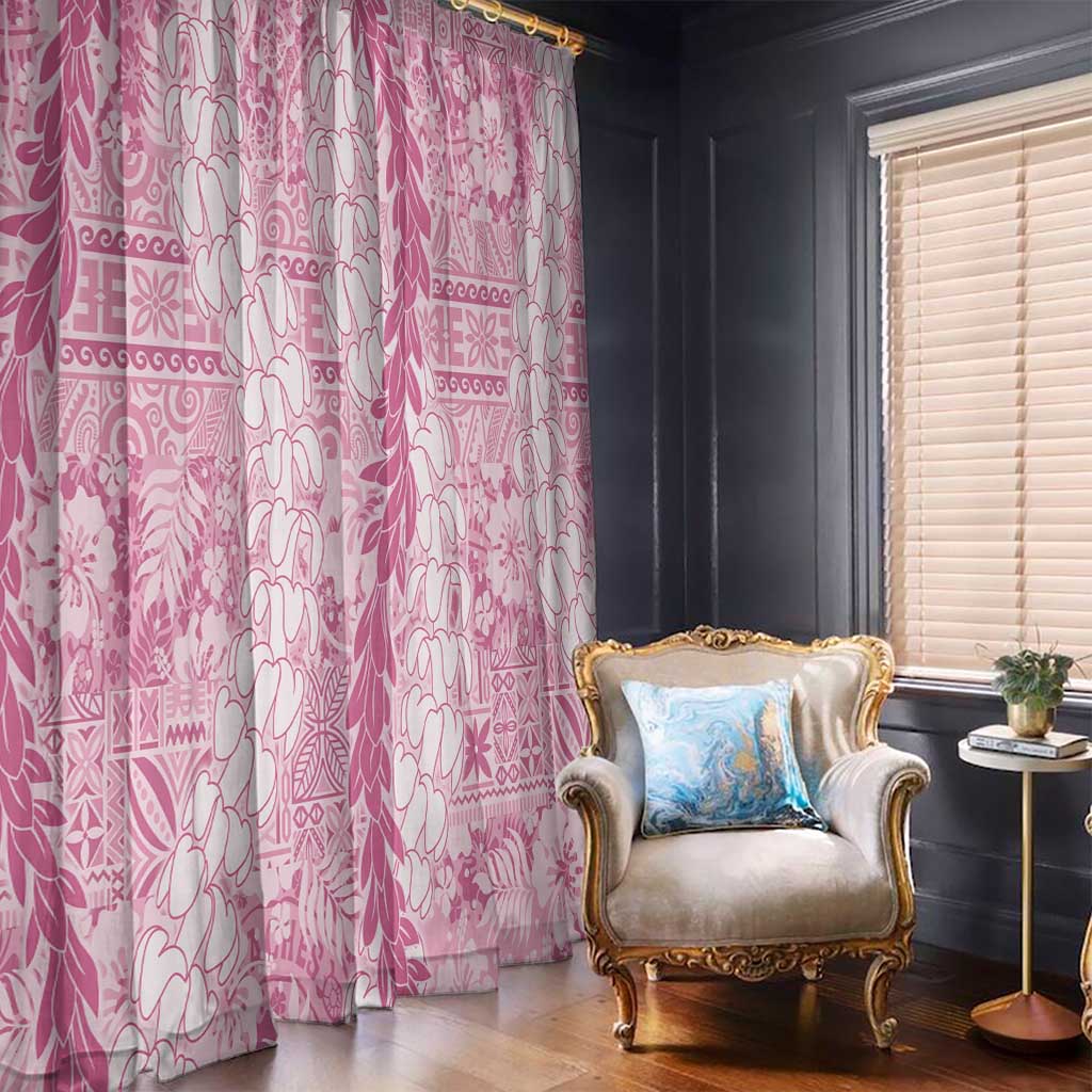 Pink Puakenikeni and Maile Lei Window Curtain Hawaiian Style Tribal Tapa Double Strand Lei