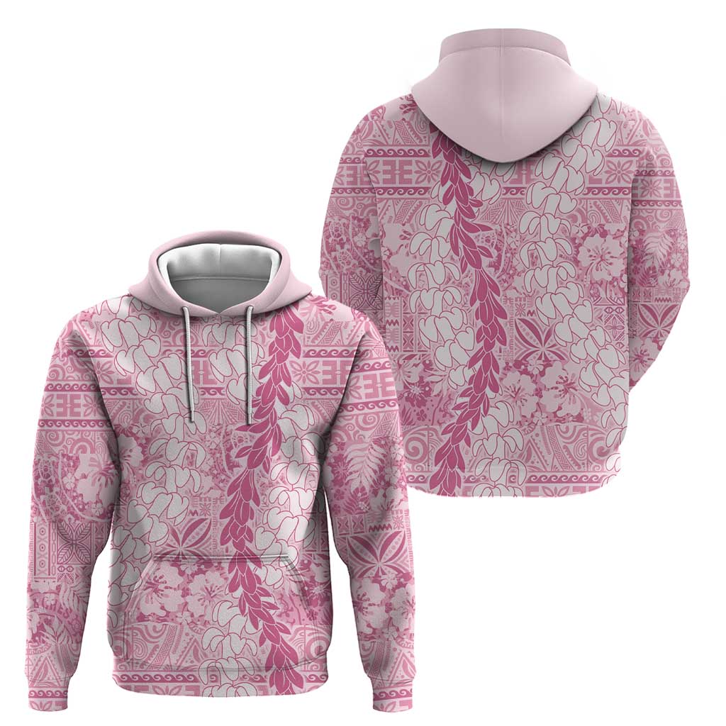Pink Puakenikeni and Maile Lei Zip Hoodie Hawaiian Style Tribal Tapa Double Strand Lei