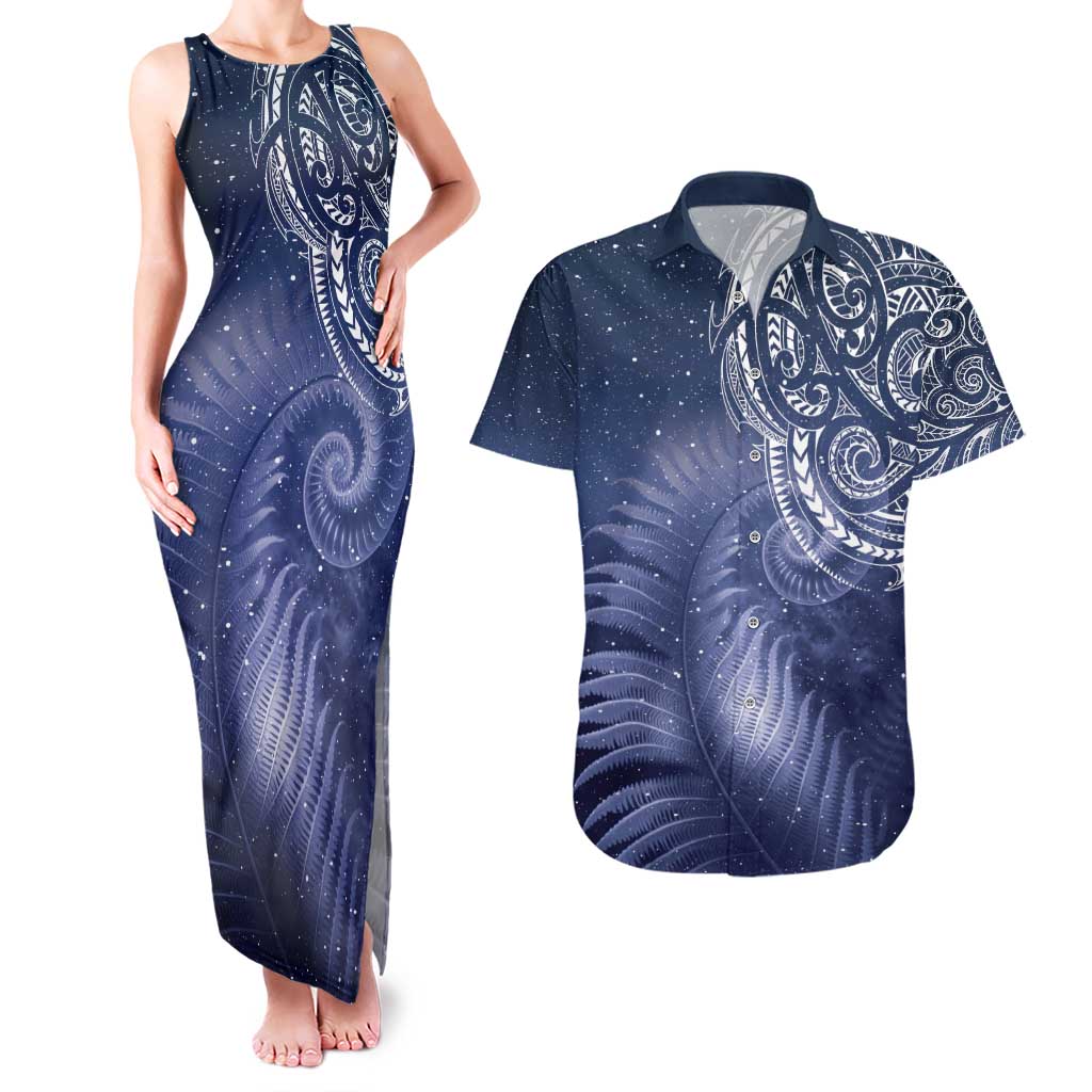 New Zealand Galaxy Fern Couples Matching Tank Maxi Dress and Hawaiian Shirt LT9 Galaxy - Polynesian Pride