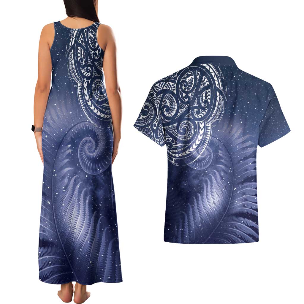 New Zealand Galaxy Fern Couples Matching Tank Maxi Dress and Hawaiian Shirt LT9 - Polynesian Pride