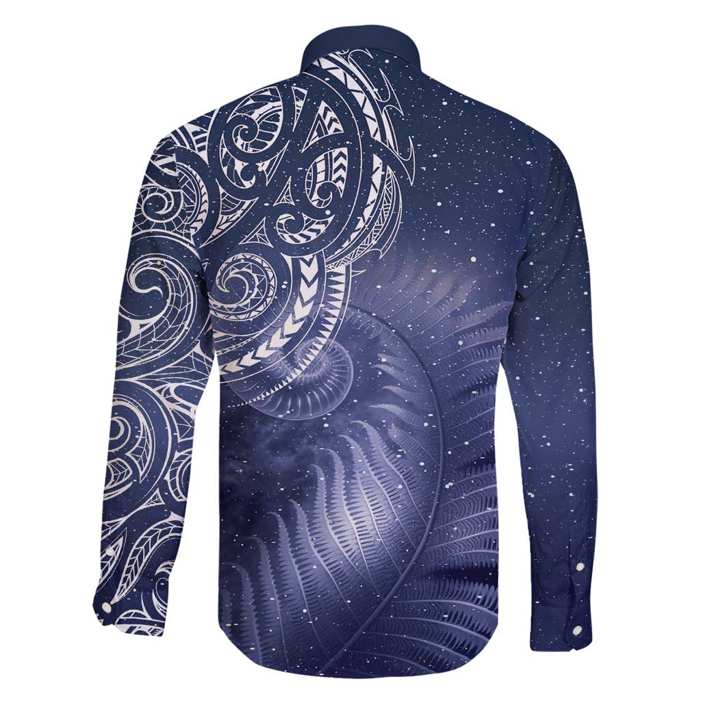 New Zealand Galaxy Fern Family Matching Long Sleeve Bodycon Dress and Hawaiian Shirt LT9 - Polynesian Pride