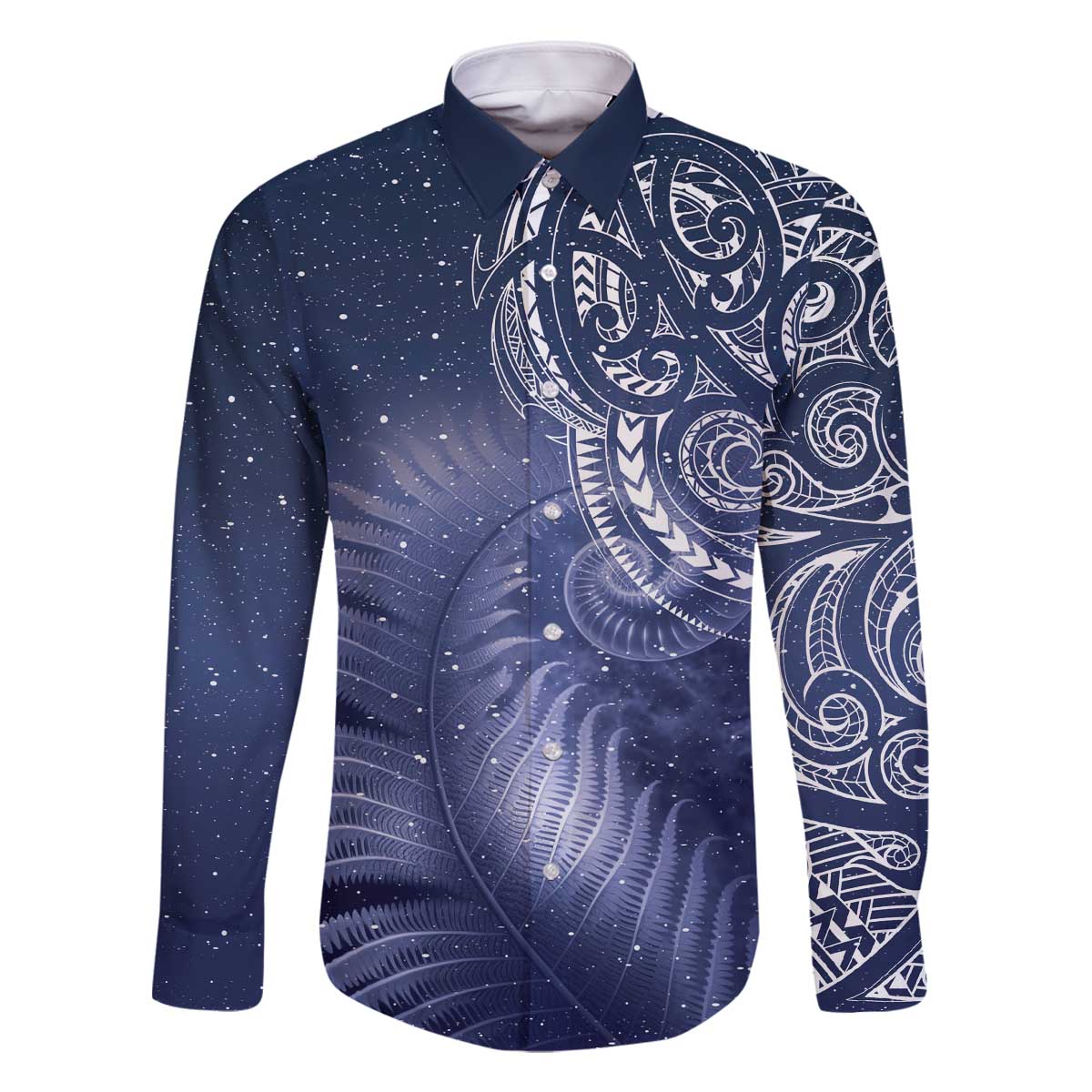 New Zealand Galaxy Fern Family Matching Off The Shoulder Long Sleeve Dress and Hawaiian Shirt LT9 Dad's Shirt - Long Sleeve Galaxy - Polynesian Pride