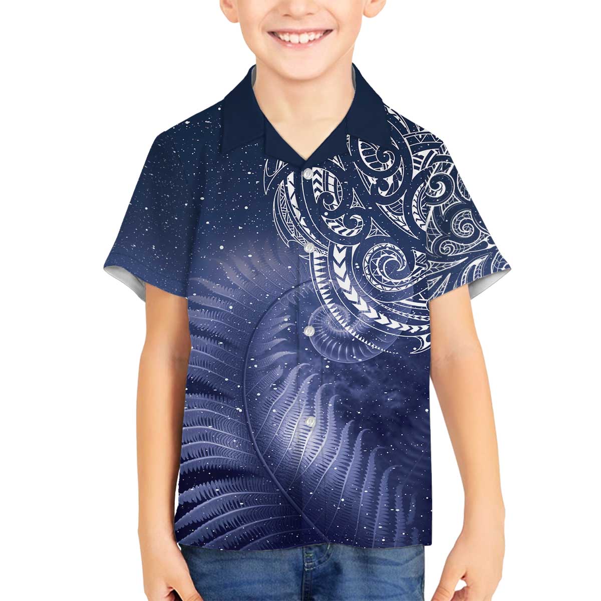 New Zealand Galaxy Fern Family Matching Off The Shoulder Long Sleeve Dress and Hawaiian Shirt LT9 Son's Shirt Galaxy - Polynesian Pride