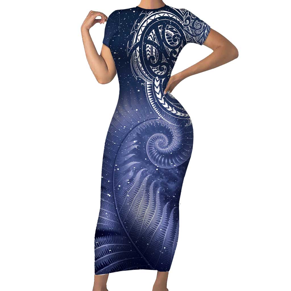 New Zealand Galaxy Fern Short Sleeve Bodycon Dress