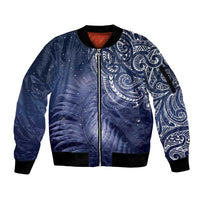 New Zealand Galaxy Fern Sleeve Zip Bomber Jacket LT9 Unisex Galaxy - Polynesian Pride