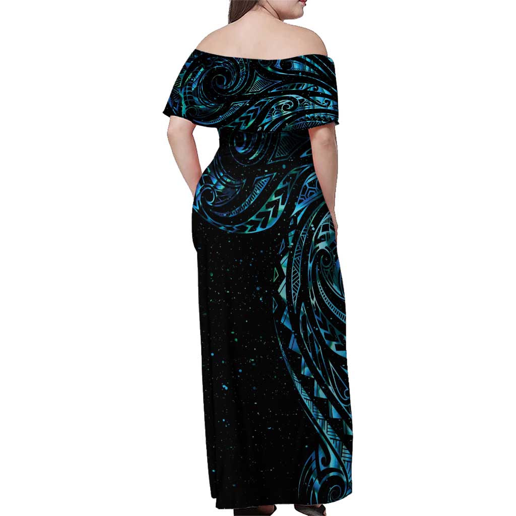 New Zealand Tribal Tattoo Family Matching Off Shoulder Maxi Dress and Hawaiian Shirt With Matariki Art