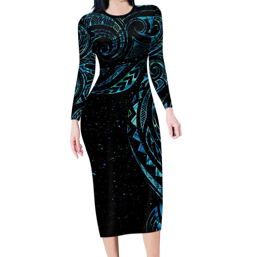 New Zealand Tribal Tattoo Long Sleeve Bodycon Dress With Matariki Art