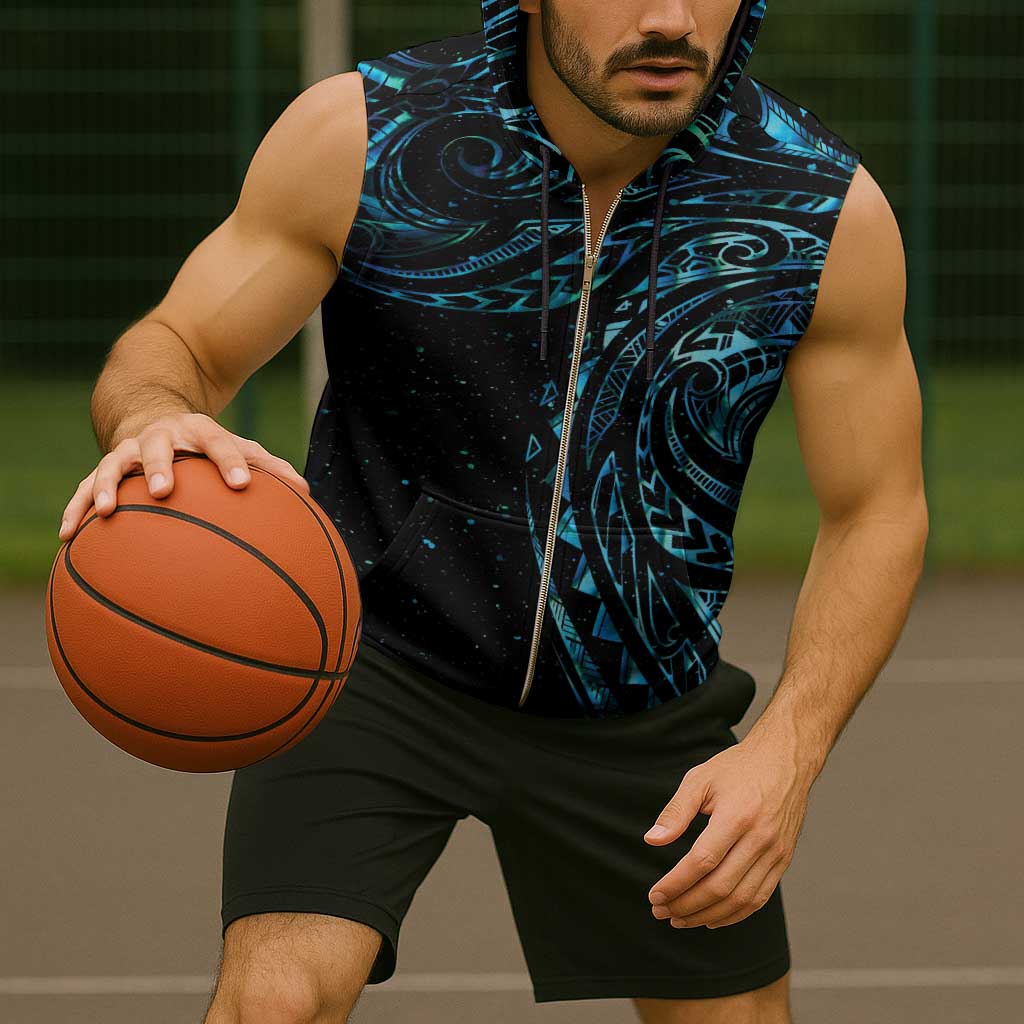 New Zealand Matariki Sleeveless Zip Hoodie Galaxy Maori Tribal Tattoo - Polynesian Pride
