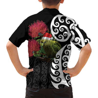 New Zealand Kakapo Christmas Family Matching Long Sleeve Bodycon Dress and Hawaiian Shirt Meri Kirihimete Pohutukawa Flowers LT9 - Polynesian Pride