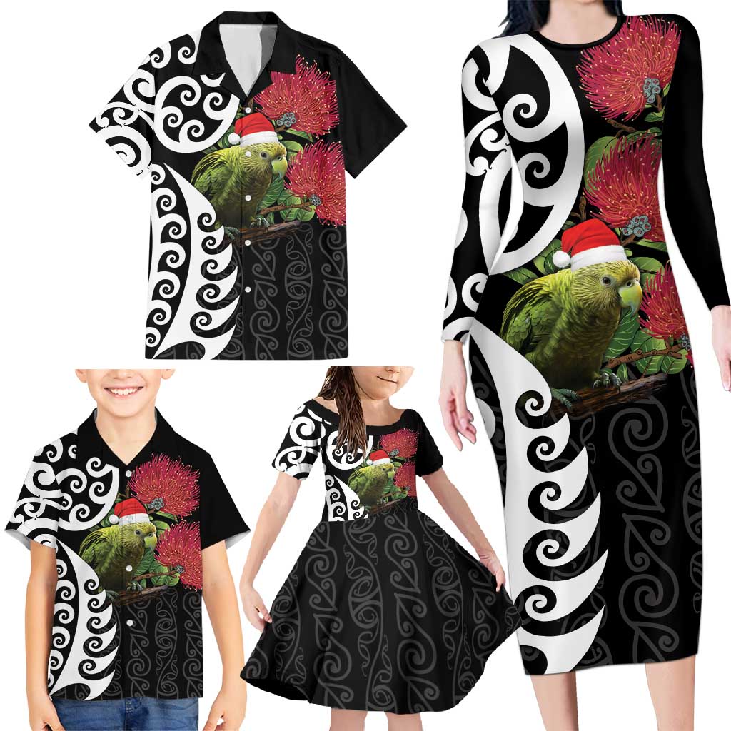 New Zealand Kakapo Christmas Family Matching Long Sleeve Bodycon Dress and Hawaiian Shirt Meri Kirihimete Pohutukawa Flowers LT9 - Polynesian Pride