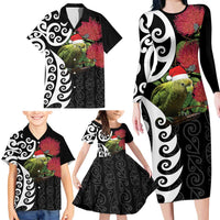 New Zealand Kakapo Christmas Family Matching Long Sleeve Bodycon Dress and Hawaiian Shirt Meri Kirihimete Pohutukawa Flowers LT9 - Polynesian Pride