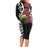 New Zealand Kakapo Christmas Family Matching Long Sleeve Bodycon Dress and Hawaiian Shirt Meri Kirihimete Pohutukawa Flowers LT9 - Polynesian Pride