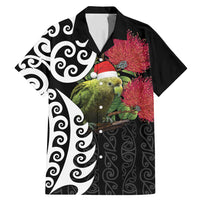 New Zealand Kakapo Christmas Family Matching Mermaid Dress and Hawaiian Shirt Meri Kirihimete Pohutukawa Flowers LT9 Dad's Shirt - Short Sleeve Black - Polynesian Pride