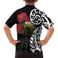 New Zealand Kakapo Christmas Family Matching Off The Shoulder Long Sleeve Dress and Hawaiian Shirt Meri Kirihimete Pohutukawa Flowers LT9 - Polynesian Pride