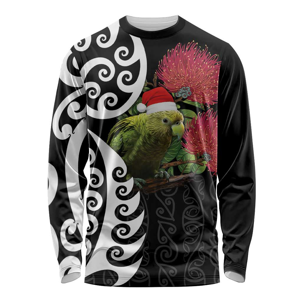 New Zealand Kakapo Christmas Long Sleeve Shirt Meri Kirihimete Pohutukawa Flowers