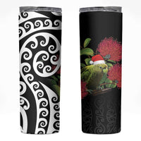 New Zealand Kakapo Christmas Skinny Tumbler Meri Kirihimete Pohutukawa Flowers LT9 Black - Polynesian Pride