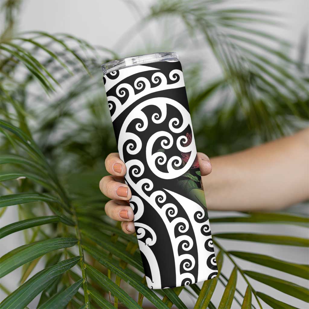 New Zealand Kakapo Christmas Skinny Tumbler Meri Kirihimete Pohutukawa Flowers LT9 - Polynesian Pride