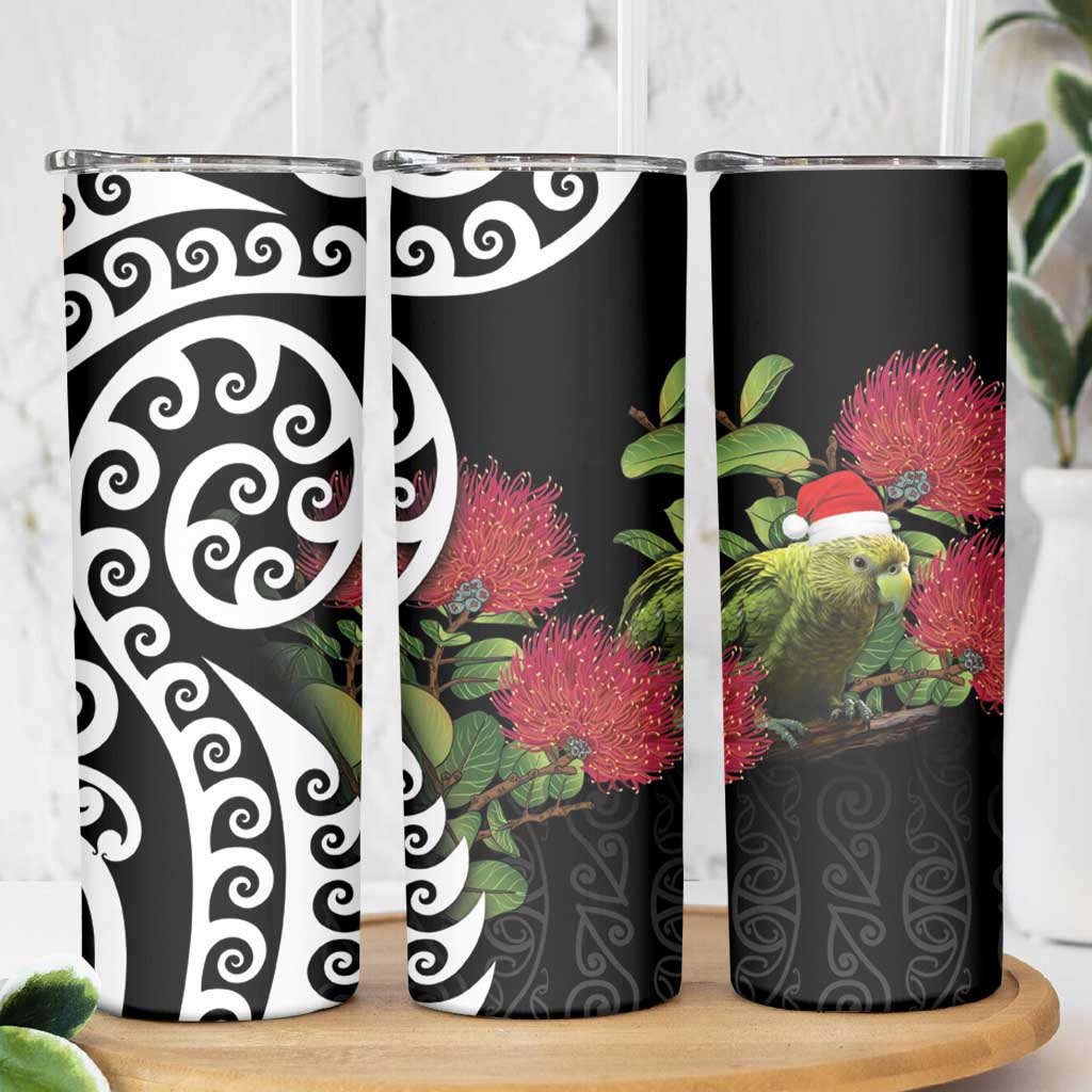 New Zealand Kakapo Christmas Skinny Tumbler Meri Kirihimete Pohutukawa Flowers LT9 - Polynesian Pride