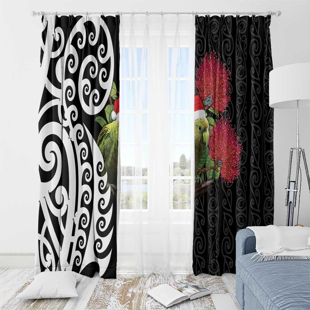 New Zealand Kakapo Christmas Window Curtain Meri Kirihimete Pohutukawa Flowers
